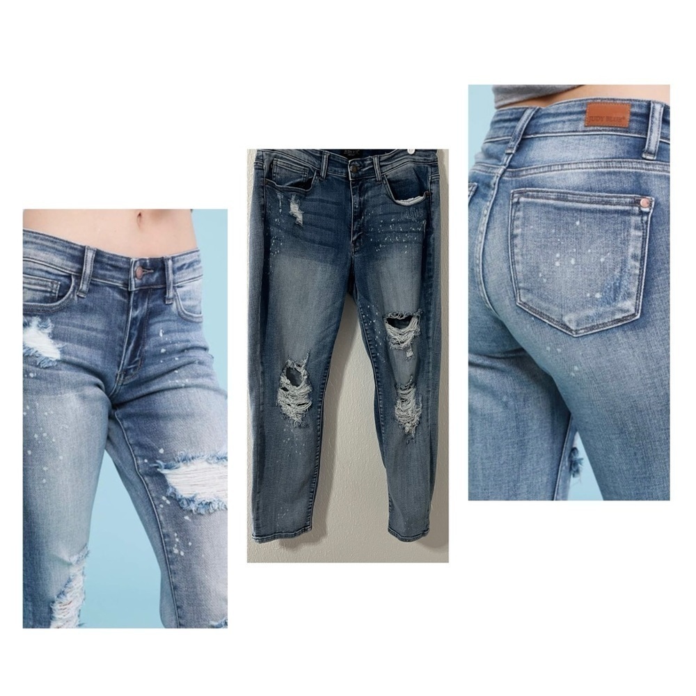 Judy Blue Women’s Size 14W Bleach Splatter Destroyed Boyfriend Jean JB82169LT-PL